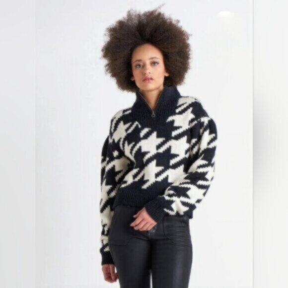 DEX Houndstooth Cropped Mock Neck Sweater Womens Sz Small - Picture 12 of 13